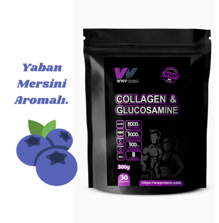 WWP Collagen & Glucosamine, Kolajen & Glukozamin Destek Tozu - 300g – Yaban Mersini Aromalı.
