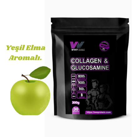 WWP Collagen & Glucosamine, Kolajen & Glukozamin Destek Tozu - 300g – Yeşil Elma Aromalı.
