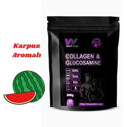 WWP Collagen & Glucosamine, Kolajen & Glukozamin Destek Tozu - 300g – Karpuz Aromalı.